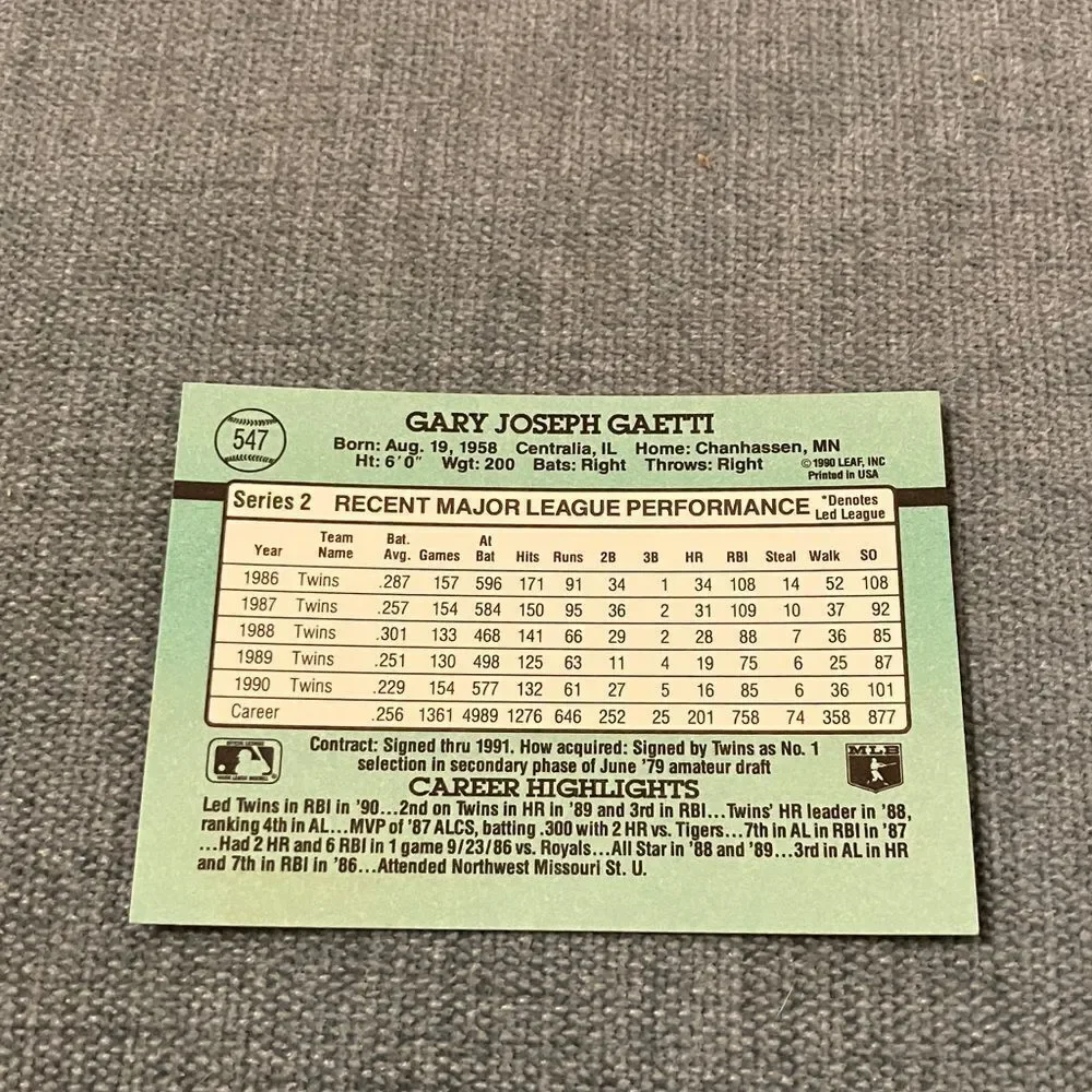 1991 Donruss Minnesota Twins Baseball Card Trading Card